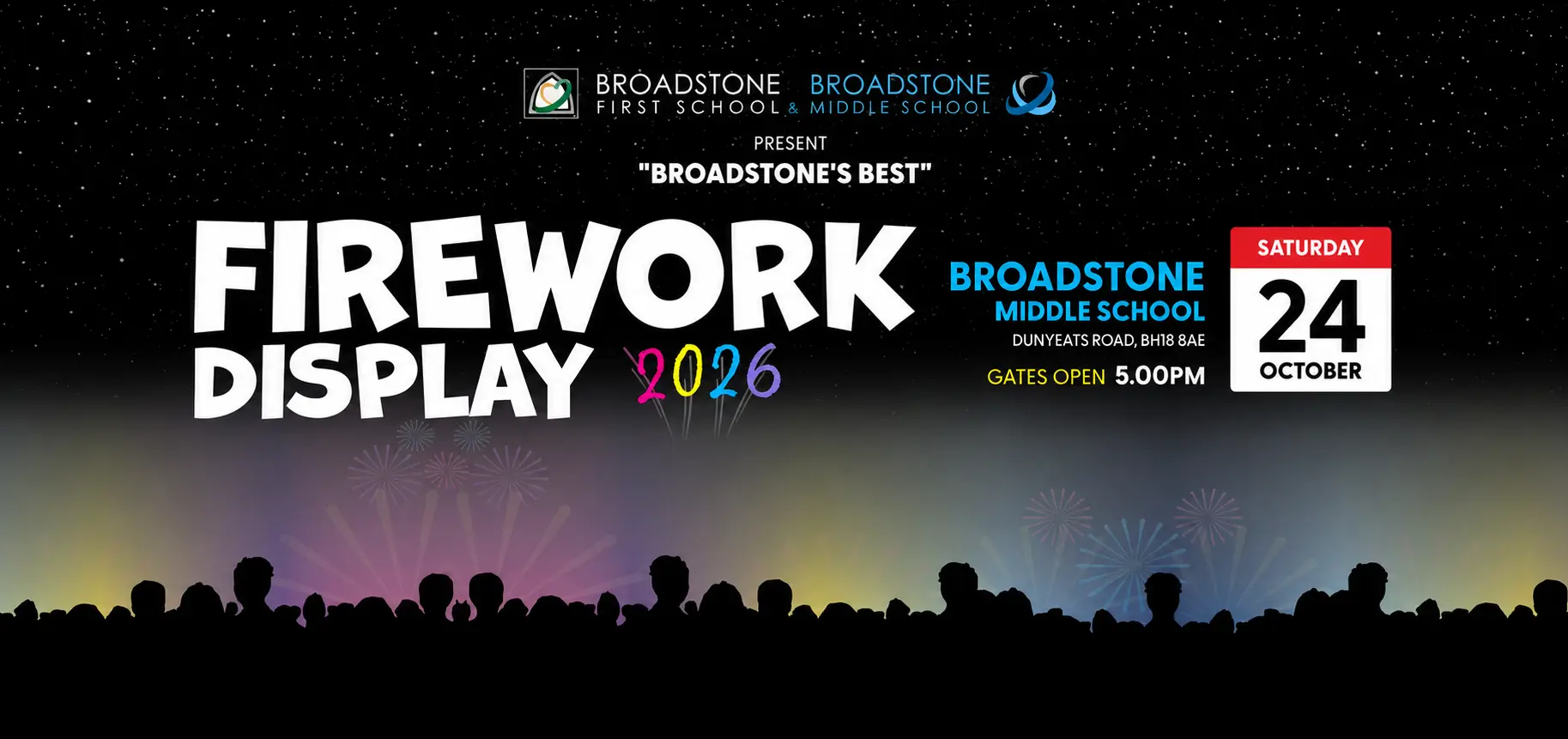 Broadstone Fireworks 2026: Saturday 24 October at Broadstone Middle School